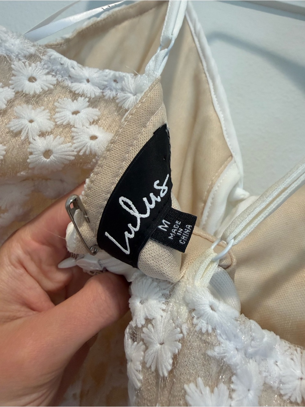 Lulu's White Daisy Crochet Mini Dress with Nude Lining - Picture 3 of 3